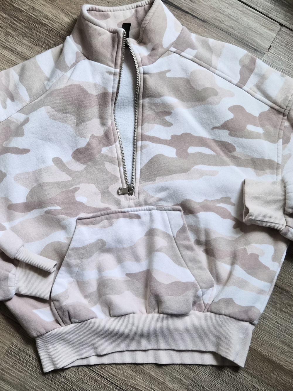 Divided Beige & Cream Camo Half-Zip Pullover